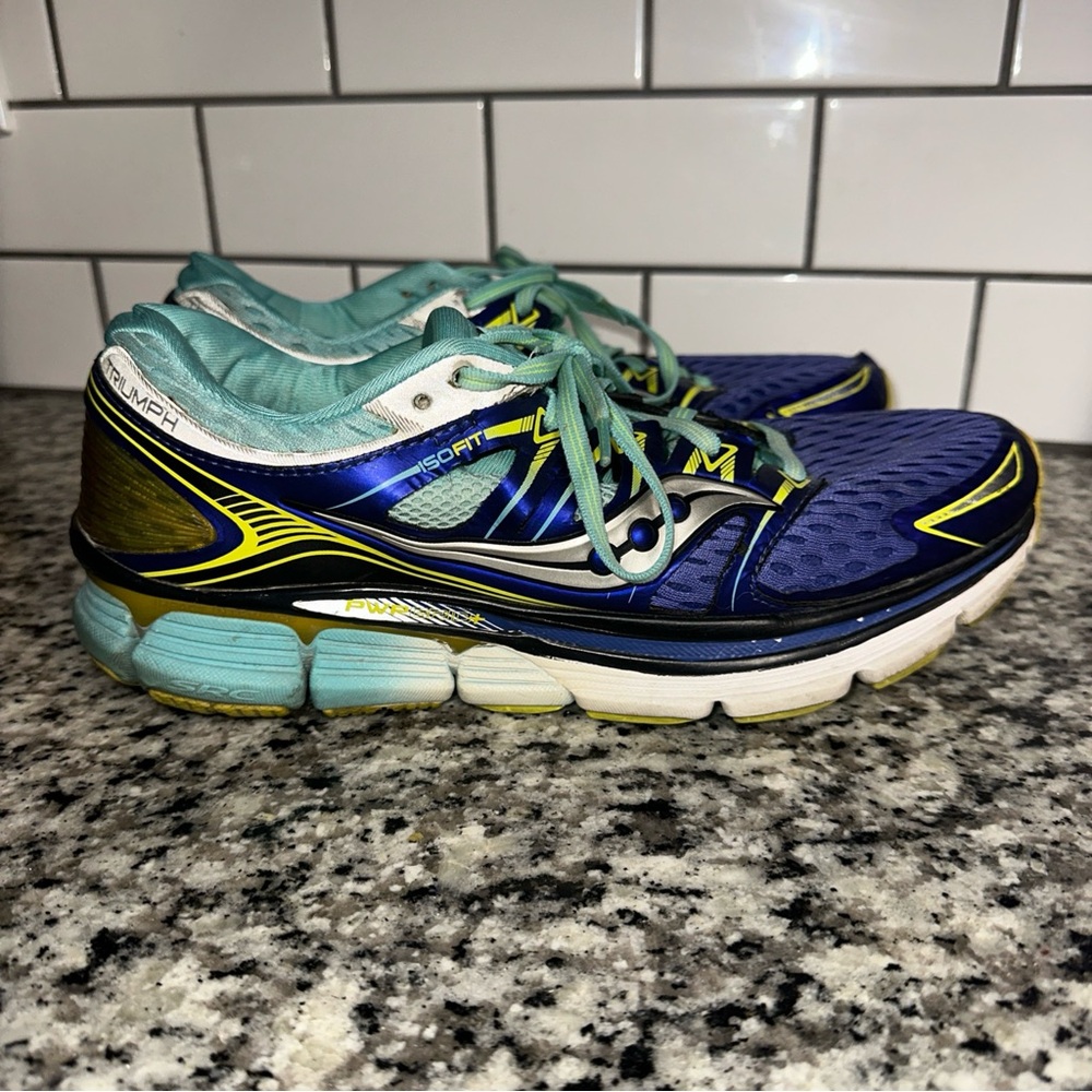Saucony Triumph ISO S10262-1 Neon Blue Running Shoes Sneakers Womens Size 11